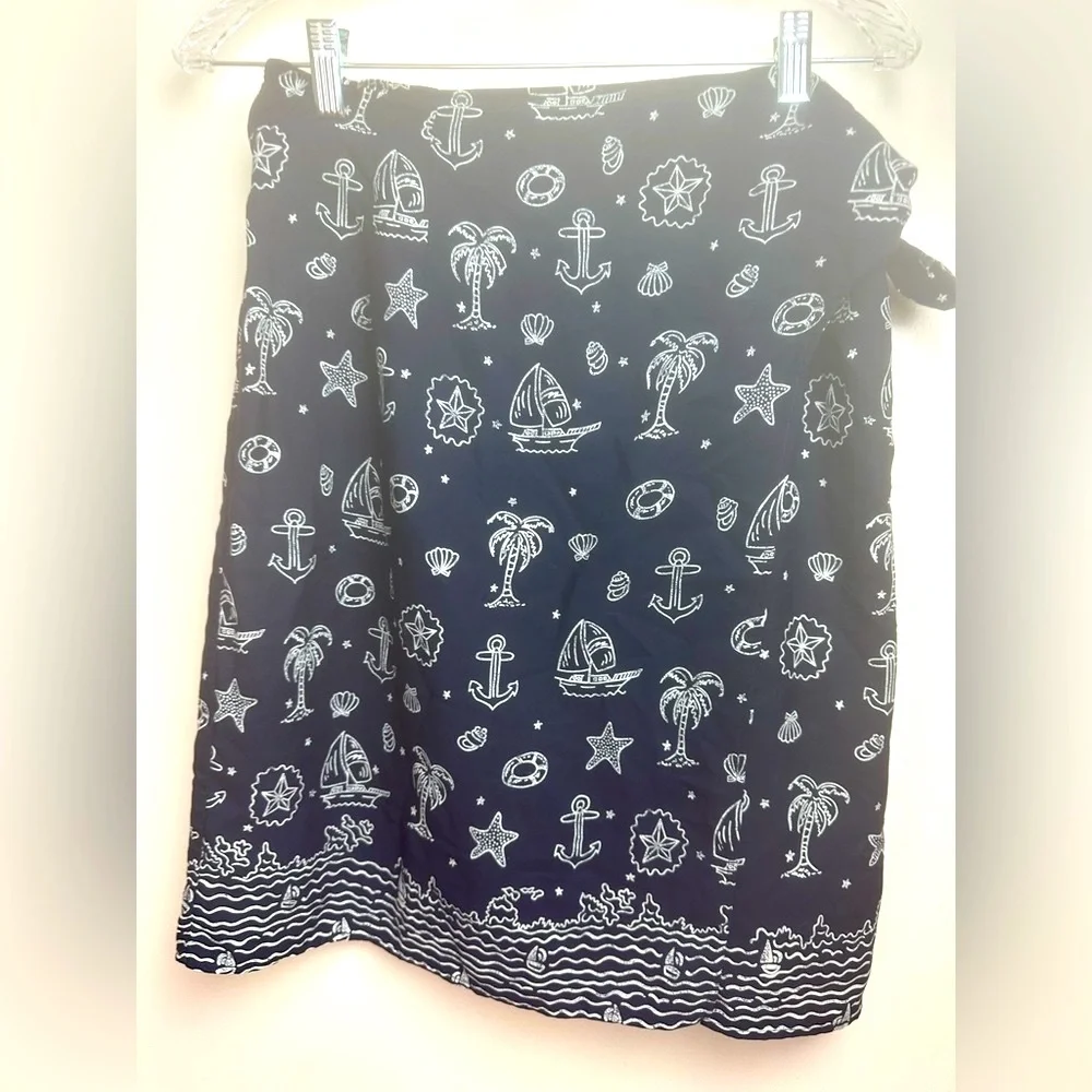 Breeches Navy Blue Nautical Beach Palm Tree Anchor Vintage Vacation Wrap Skirt S